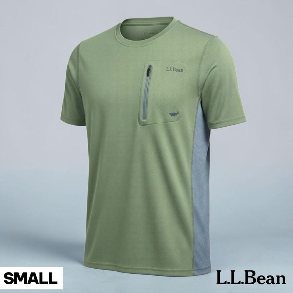 LL Bean T Shirt Mens LRG Short Sleeve Green Fishing Moisture Wicking Outdoor